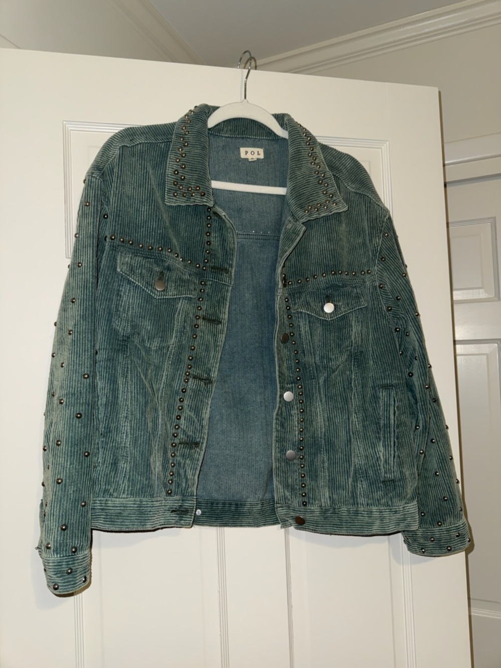 POL Teal Corduroy Studded Jacket